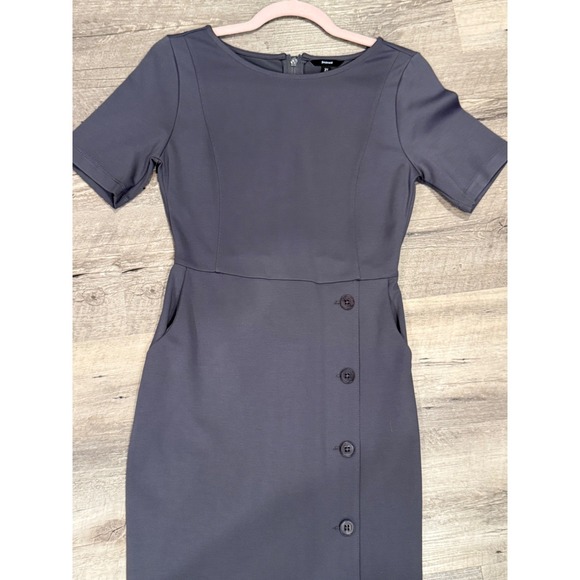 Betabrand Womens Gray Sheath Dress Button Detail Short Sleeve Business Casual XS - Picture 7 of 10